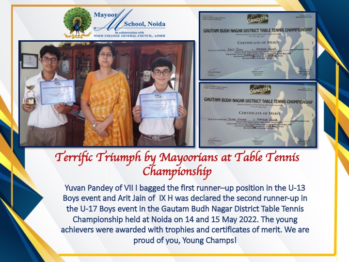 Terrific Triumph by Mayoorians at Table Tennis Championship