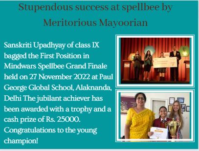 Stupendous success at Spellbee by Meritorious Mayoorian