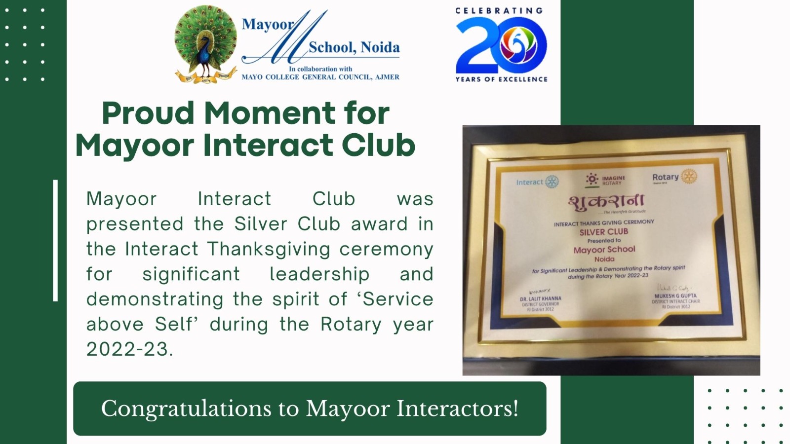 Mayoor Interact  Bags Silver Club Award