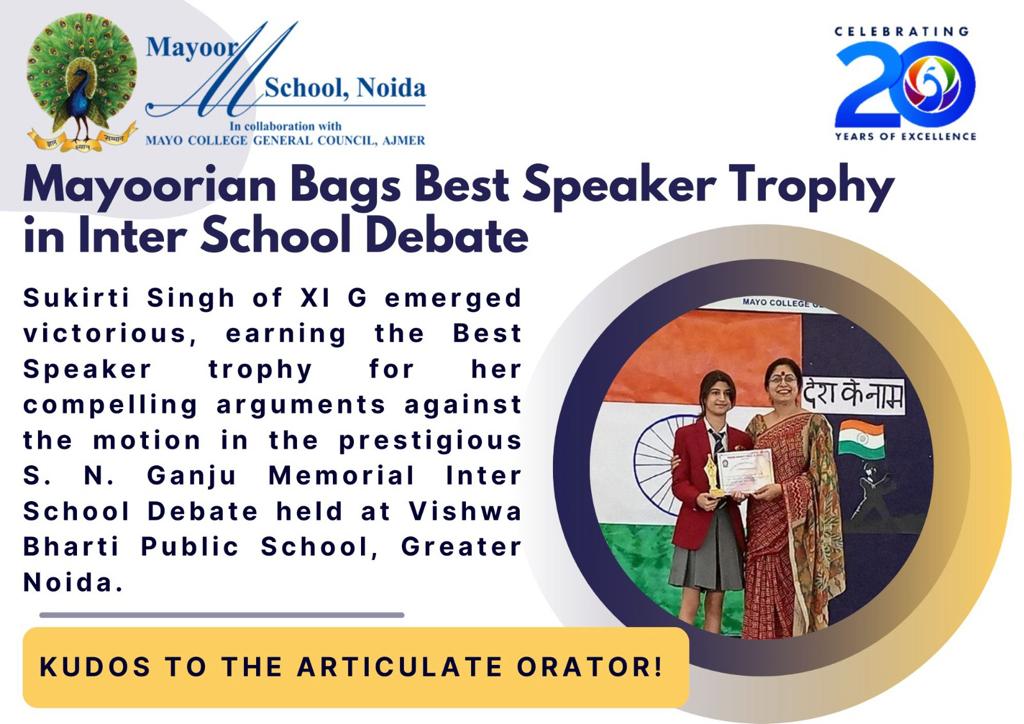 Mayoorian Bags Best Speaker Trophy in Inter School Debate
